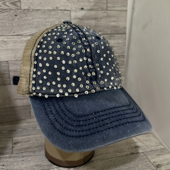 Blue rhinestone sparkling trucker baseball cap hat - Picture 2 of 6
